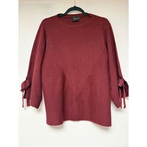 Cliche Sweater Womens Large Burgundy Excellent Wool Blend Tie Sleeve Ribbed 8758